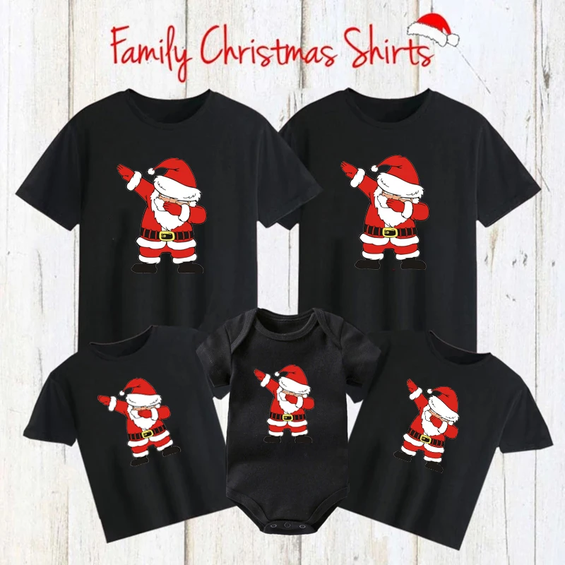 Santa Claus Print Family Matching T-shirts Funny Mom Dad and Me Shirts Baby Romper Cotton Family Look Christmas Party Outfits