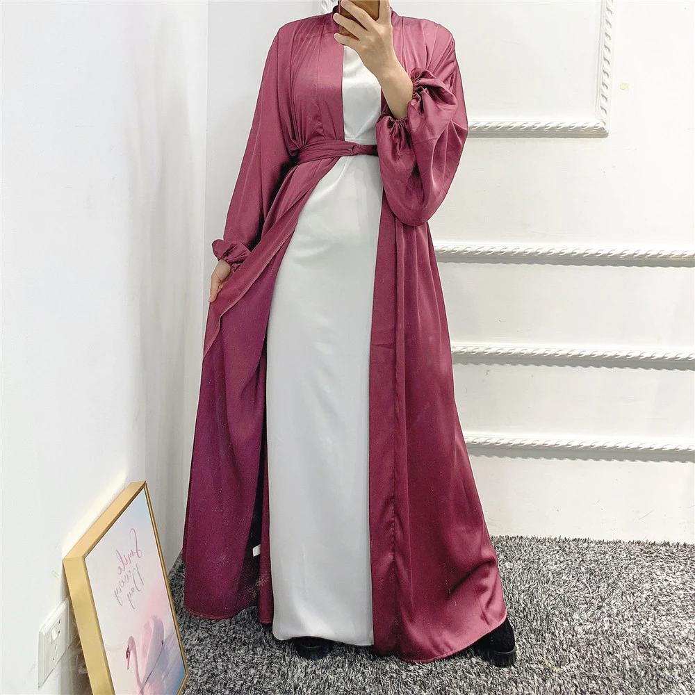 Dubajskie kobiety jednolity kolor Kaftan muzułmański otwarty kardigan Kimono arabski Abaya długa sukienka Ramadan islamski Kaftan indyk 5 kolorów szata