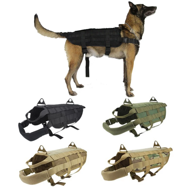 

Military Tactical Dog Harness And Leash Pet Vest With Handle Nylon German Shepherd Durable Molle Vest For Medium Large Dogs