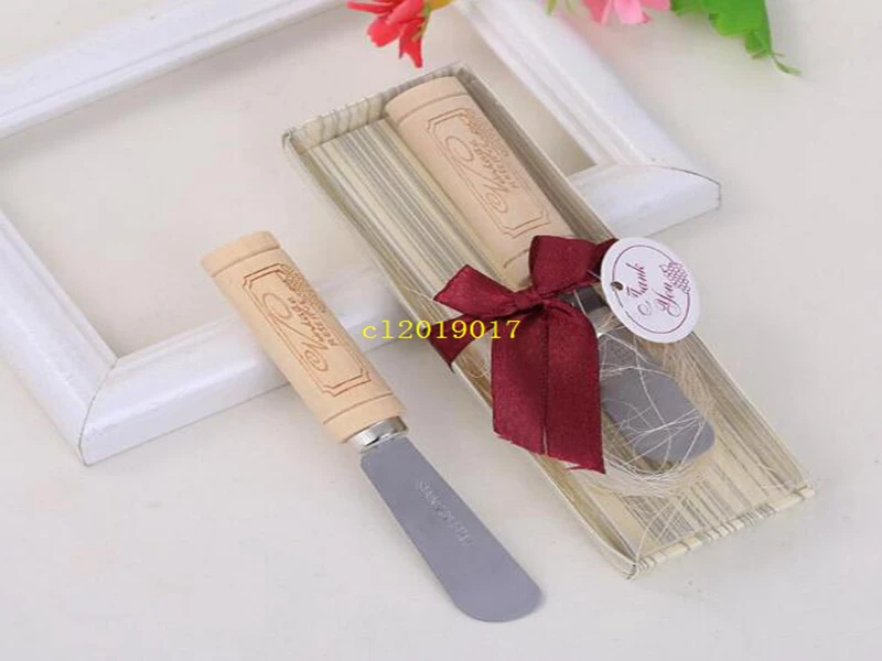 

Stainless Steel Spreader with Wine Cork Handle Butter Knife Wedding Favor Gifts with Box