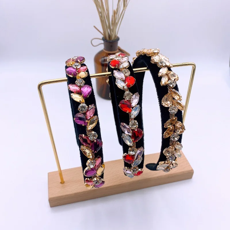 Diamond-studded Glass Rhinestone Flower Hair Band Flannel Narrow Side Net Red Headdress Female Hair Headband