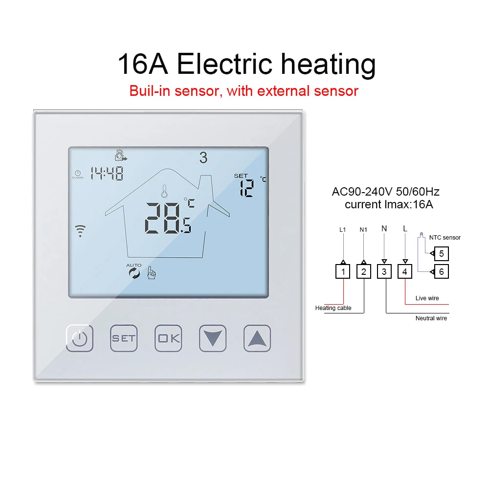 WIFI Thermostat Smart AC90-240V 16A Electric Floor Heating Temperature Controller Remote Control Programmable