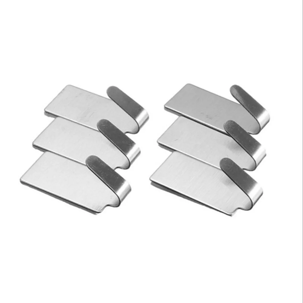 6pcs Stainless Steel Hooks Non-marking Strong Adhesive Kitchen Bathroom Home Wall Door Hooks on Wooden Glass Plastic Surfaces