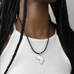 Africa map necklace africa pendant leather twist chain necklace Africa stainless steel africa  necklaces for women men