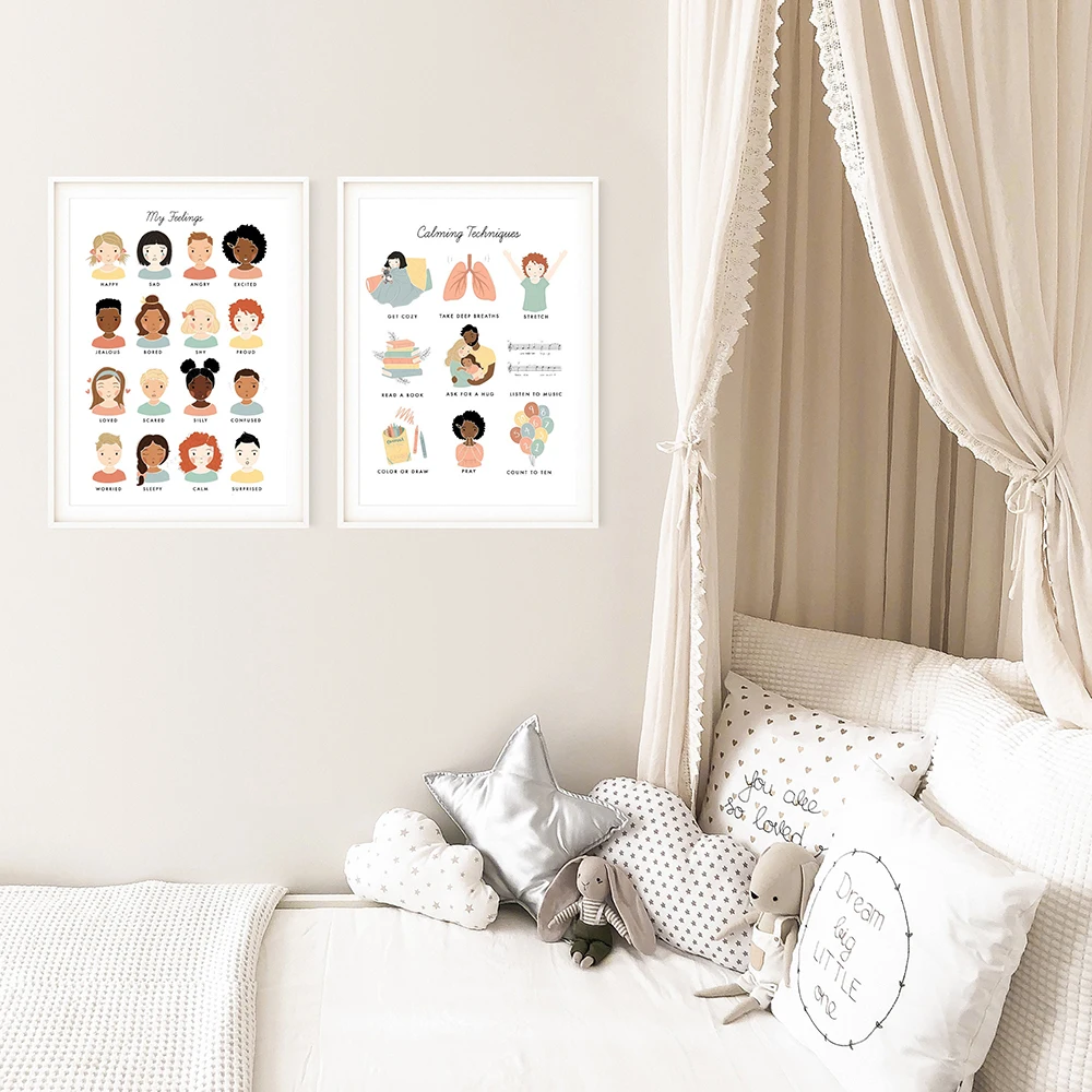 Calm Technique Chart Illustration Poster Calm Corner Print My Feeling Diagram Canvas Painting Kindergarten Classroom Home Decor