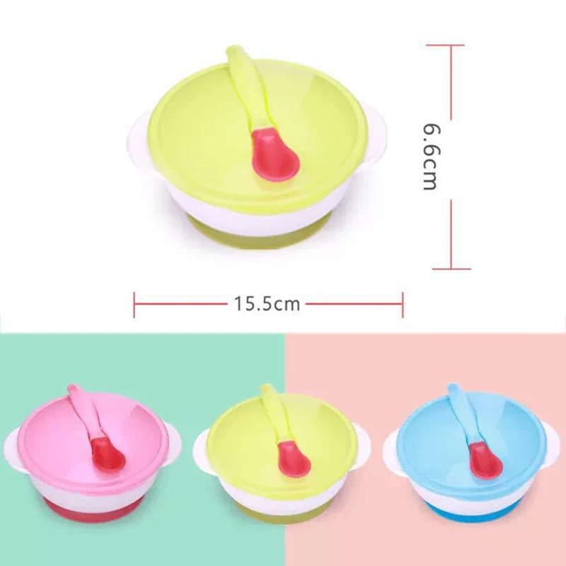 Temperature Sensing Feeding Spoon Child Tableware Plate/Tray Food Bowl Learning Dishes Service Suction Cup Baby Dinnerware Set