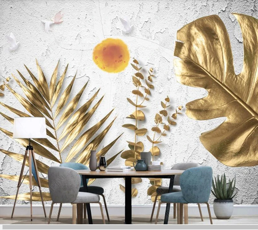 

Papel de parede Nordic modern golden tropical leaves white wall 3D wallpaper,living room tv wall bedroom wall papers home decor
