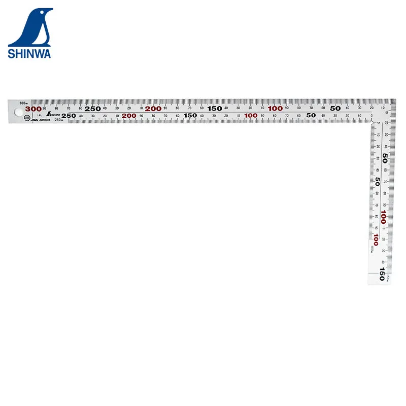 SHINWA Penguin Carpenter\'s Square Wide Hard Chrome Finish Stainless Steel Right Angle Ruler for Inking Marking Measuring