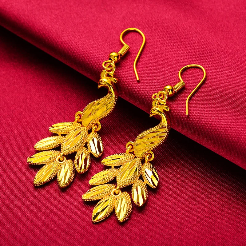 KISS&FLOWER Gold Vintage Tassel Peacock Drop Earings For Woman Birthday Wedding Party Christmas Bride Mother Girl Gifts ER54