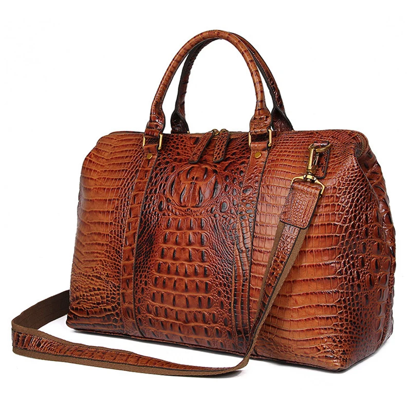 MAHEU High Fashion Men Women Leather Travel Duffle Bag Top Layer Cowhide Handbag Laptop Female Business Bag Alligator Pattern