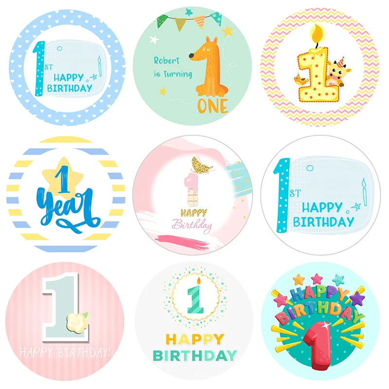 1 Year Boy Girl Birthday Stickers First Birthday Party Decorations Blue Pink Baby Shower Party Set Anniversary Party Decor Kids