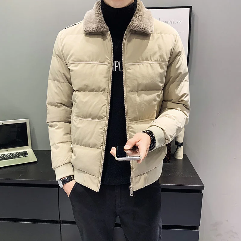 Winter 2022 Men's Cotton Coats New Fashion Down Cotton Jacket Men Lapel Casual Loose Bread Coat Thickened Warm Outerwear B605