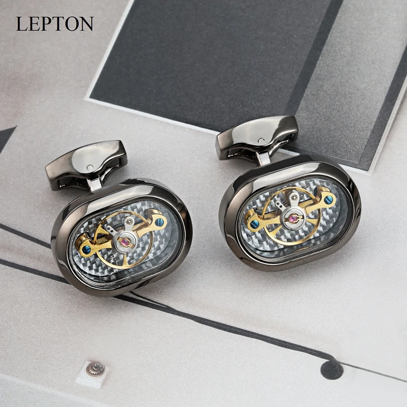 Newest Movement Tourbillon Cufflinks For Mens Lepton High quality Mechanical Watch Steampunk Gear Cuff links Relojes Gemelos