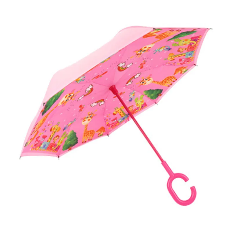 New double-layer children\'s reverse umbrella elementary school umbrella custom creative color handle cartoon children umbrella