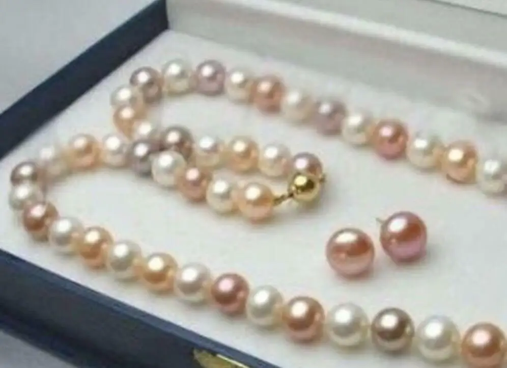 

8-9MM MULTICOLOR AKOYA PEARLS NECKLACE&EARRINGS SET 17"