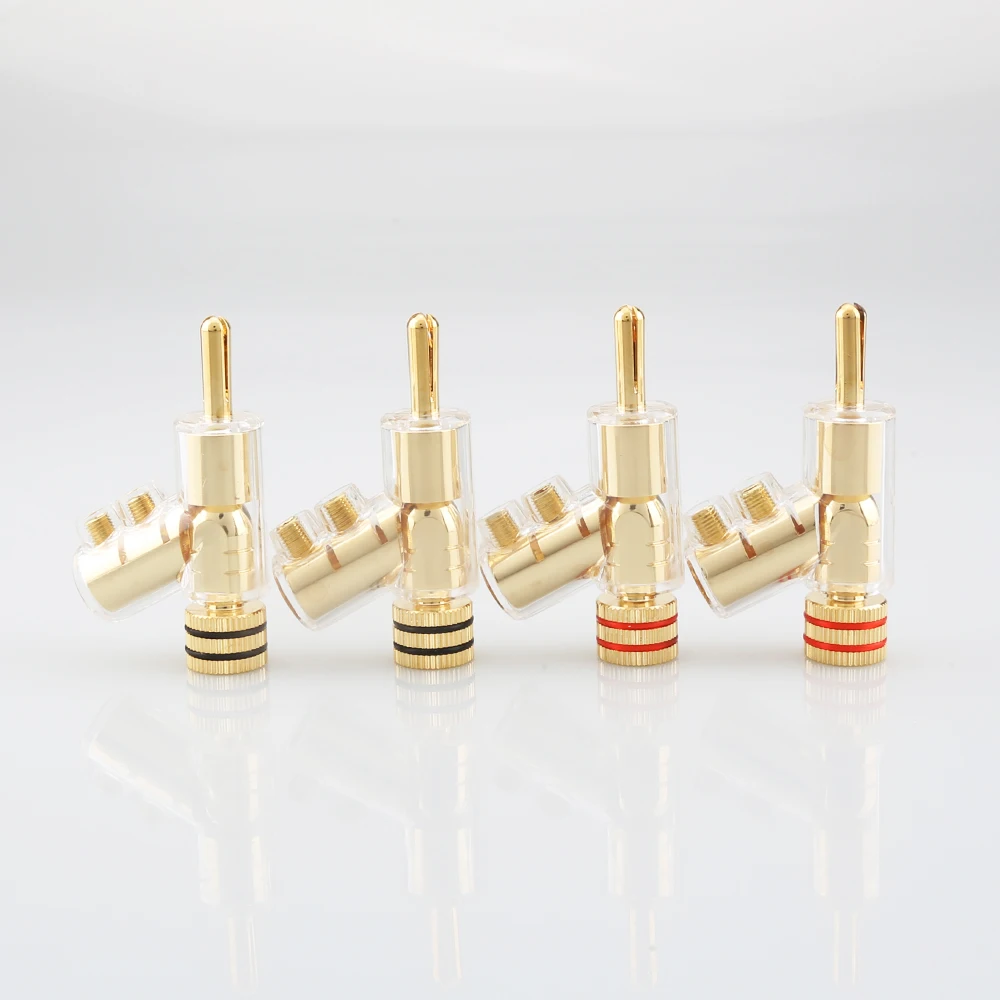 Audiocrast banhado a ouro Speaker Cable, Auto-Locking, Banana Plug Connector, Y-Shaped, Gun Tipo, Adaptador Banana, 4 Pcs