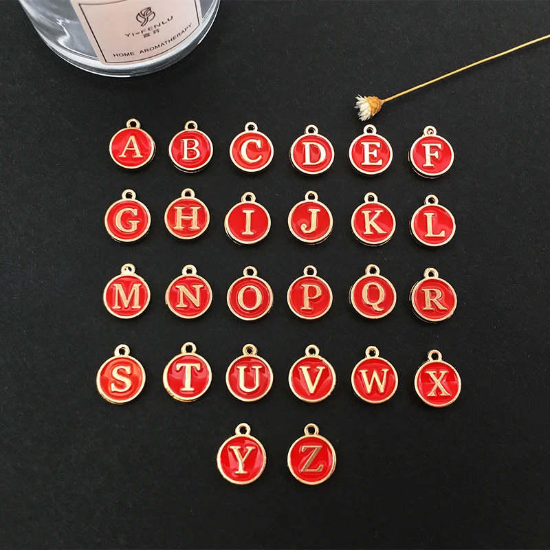 10pcs/Lot Alphabet Letter Double Sided Enamel Earring Charms Fashion Jewelry Making NecklaceBracelet Metal Diy Accessories