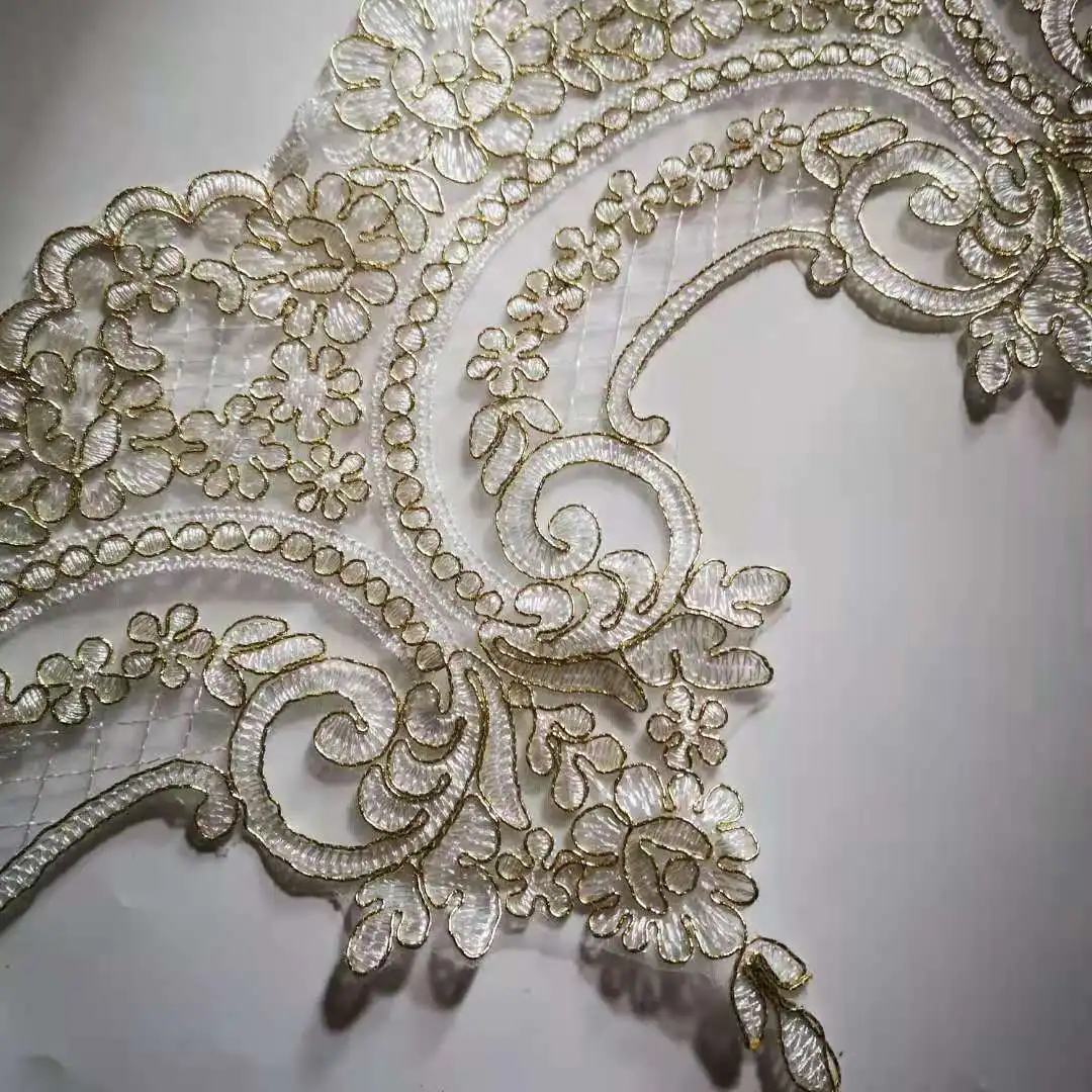 1Yard Gold White Cording Fabric Flower Venise Venice Mesh Lace Trim Applique Sewing Craft For Bride Wedding Dresses 22cm