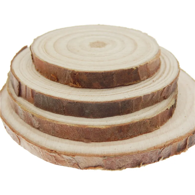 5Pcs/pack 4-8cm Natural Pine Round Unfinished Wood Slices Circles With Tree Bark Log Discs DIY Crafts Wedding Party Painting DIY