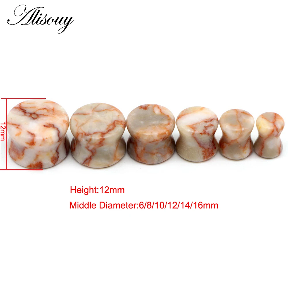 Alisouy 2PCS Natural Stone  Ear Expanders Ear Plugs Flesh Tunnels Gauges 6mm-16mm ear Stretchers Taper Body Piercing Jewelry
