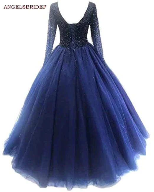 ANGELSBRIDEP-vestidos de Quinceañera de manga larga para 15, vestidos formales de fiesta con cuentas de tul brillante, dulces 16, vestidos de fiesta de cumpleaños