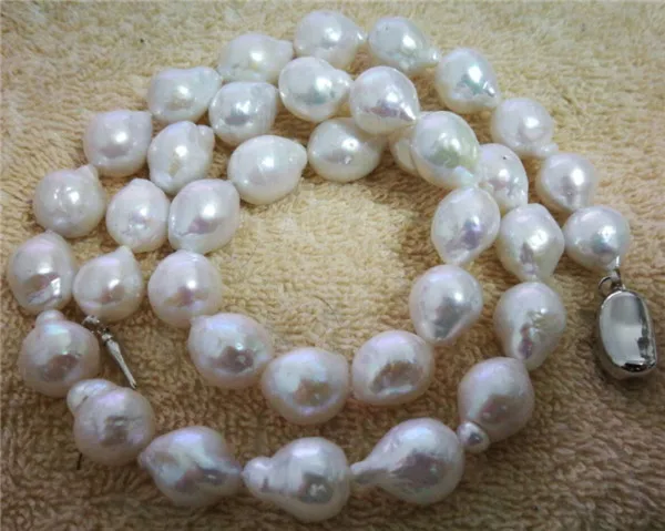 HABITOO Classic 12-13mm South Sea White Baroque Pearl Necklace 18inches 925 silver Jewelry for Women Charming Gifts