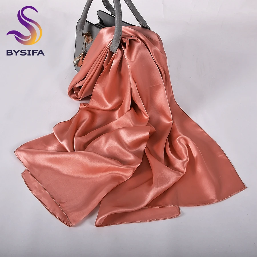 [BYSIFA] New Solid Color Silk Scarf Shawl Ladies Fashion Luxury 100% Pure Silk Long Scarves Summer Beach Shawl Cover-ups Brand