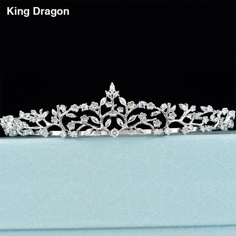 Luxury Cubic Zirconia Crown Tiara Bride Jewelry White Gold Color Wedding Bridesmaid Hair Accessories Gift Box Packing CZC-2026