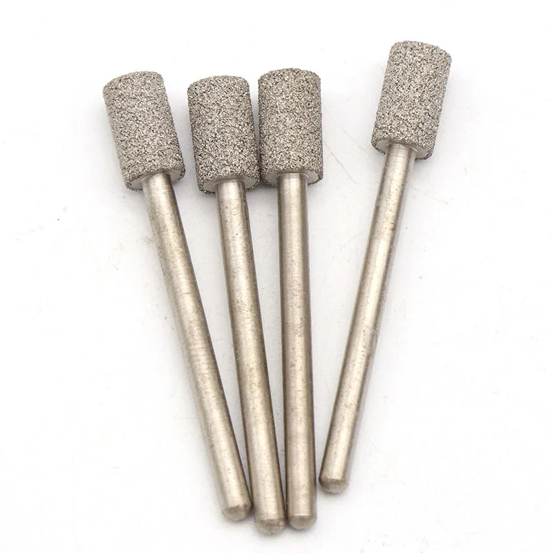 5pcs 3mm Shank Brazed Cylindrical Diamond Grinding Head Burrs Carving Peeling Bits Tools For Jade Stone Glass Metal Ceramic Mill