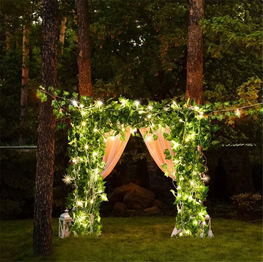 2/5/10M Zonne-energie Green Leaf Vine String Licht Kunstmatige Ivy Opknoping Garland Home Garden kantoor Bruiloft Muur Decor