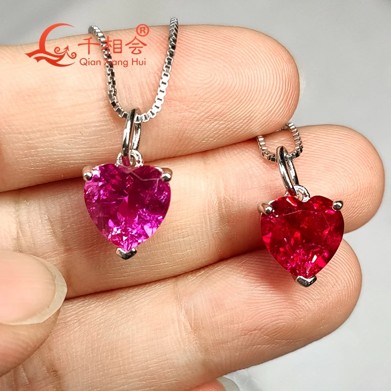 

red and pink blue color 9*9mm heart shape lab grwon ruby nclusions 925 silver Jewelry for Pendant Necklace