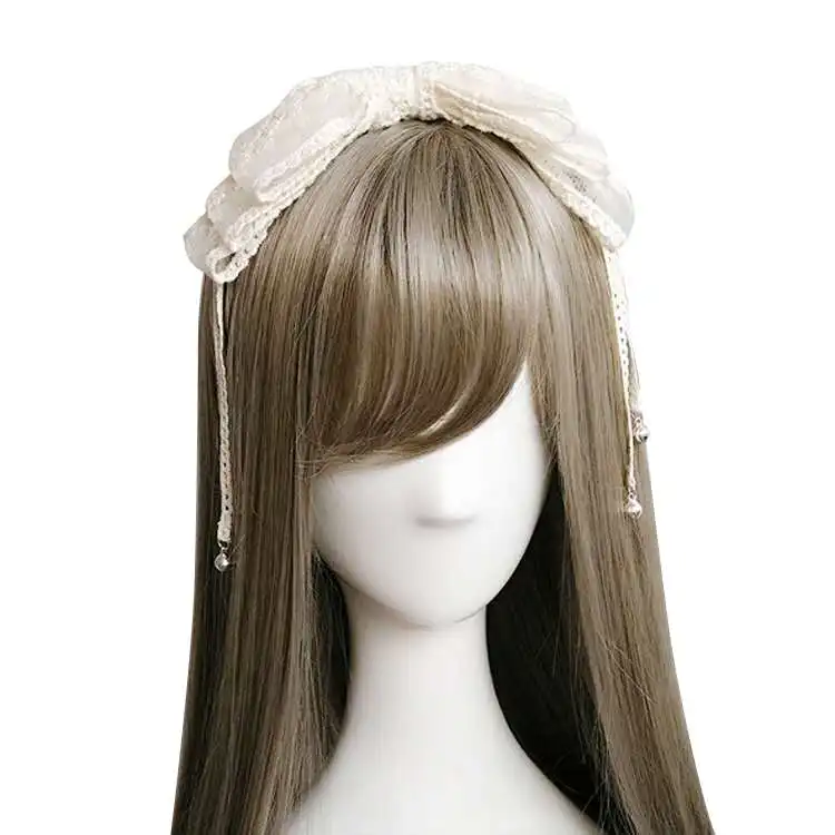 Lolitaลูกไม้headbandโบว์ผมอุปกรณ์เสริมhandmadeลูกไม้สีขาวheaddress hairpinระฆังLolita headband