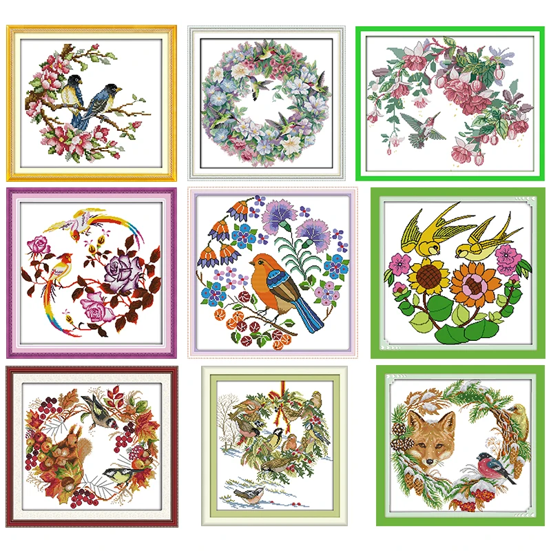 Timbrato Punto Croce Kit Gioia Domenica Magpies Uccelli Animale Stampato 11CT 14CT Contati Stampa Kit Artigianale Del Ricamo Needlework Set