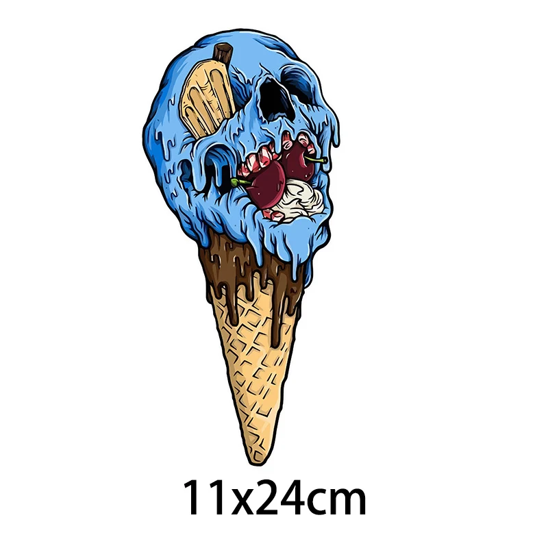 Skull Ice Cream Running Pizza Hamburger Heat Transfer Stickers For Clothes Stripes Thermal Stickers Cake T-Shirt Appliques