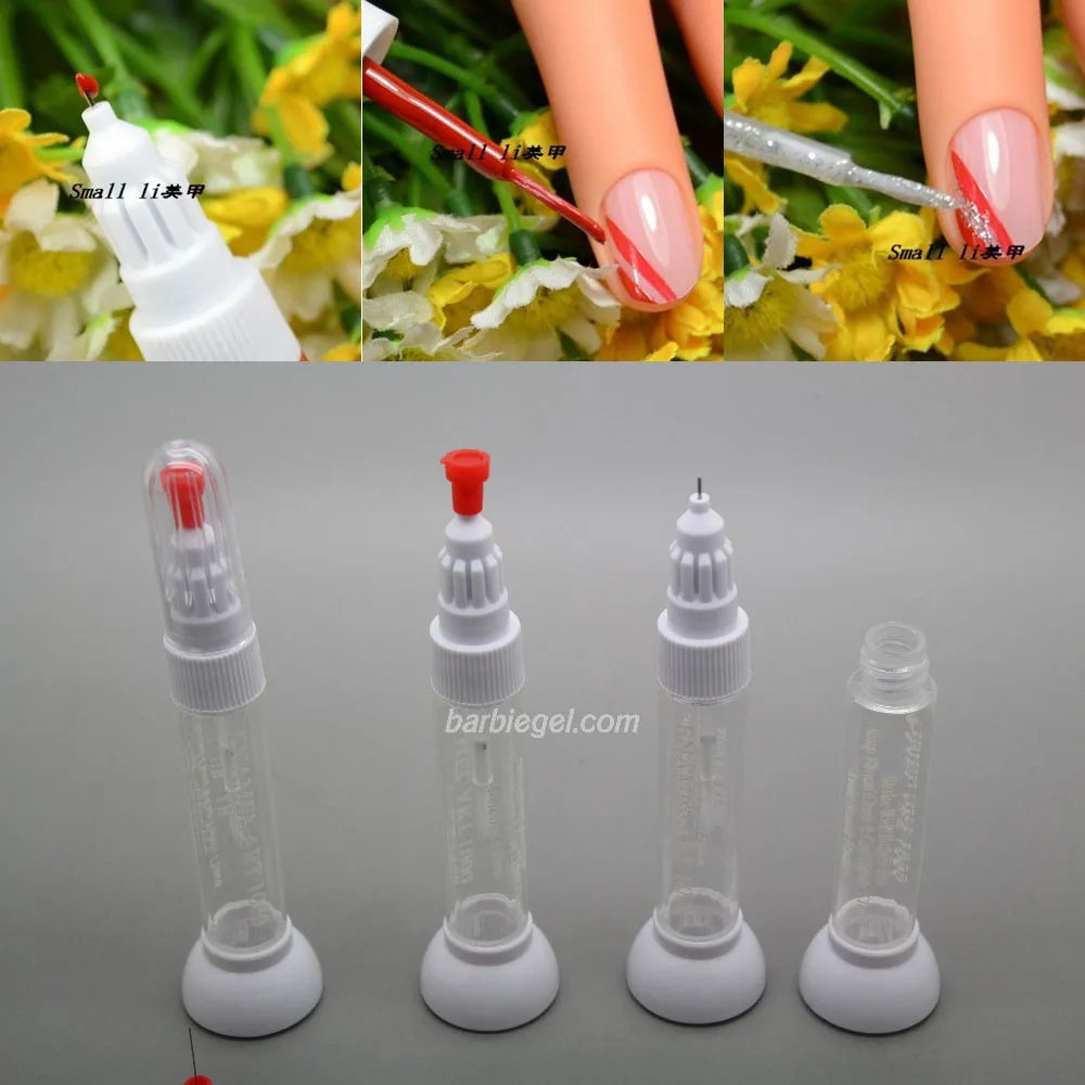 

KIMCCI 100pcs/Lot Free Shipping Dotted Pen+Drawing Pen Nail Art Tool 2 IN 1 Needle Brush Dual-use Nail Polish Pen Empty Bottle