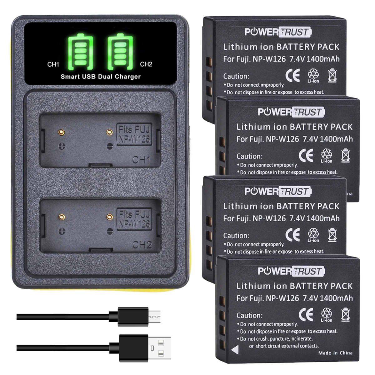 PowerTrust NP-W126 NPW126 NP-W126S Battery and Fast Charger for Fujifilm X100F X-A10 X-A7 X-A5 X-A3 X-A2 X-A1 X-E2 X-E2S X-Pro1