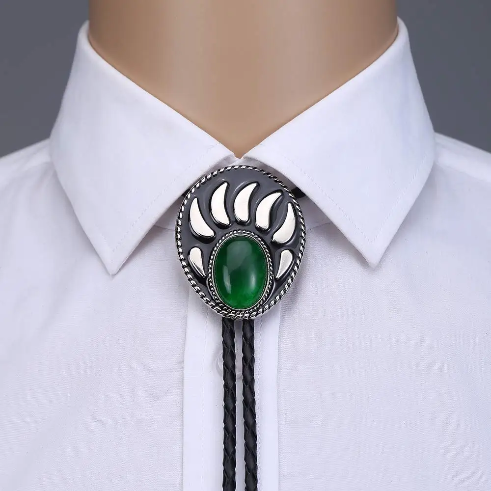 

Fashion green Turquoise bear paw bolo tie for man cowboy western cowgirl lather rope zinc alloy necktie