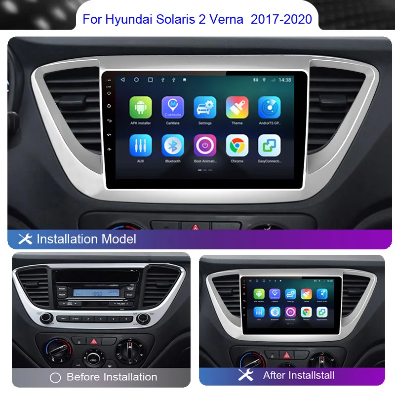 Roadwise 2 din Android Car Radio Multimedia Carplay For Hyundai Solaris 2 Verna 2017 2018 2019 2020 4G Wifi GPS DVD BT Autoradio