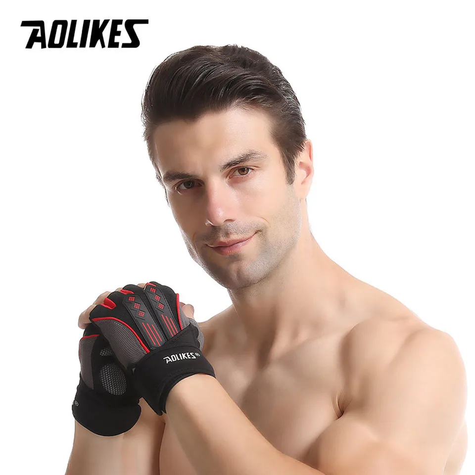 AOLIKES Shockproof Pad Cycling Gloves Half Finger Sport Gloves Men Women Summer Bicycle Gym Fitness Gloves MTB Bike Gloves