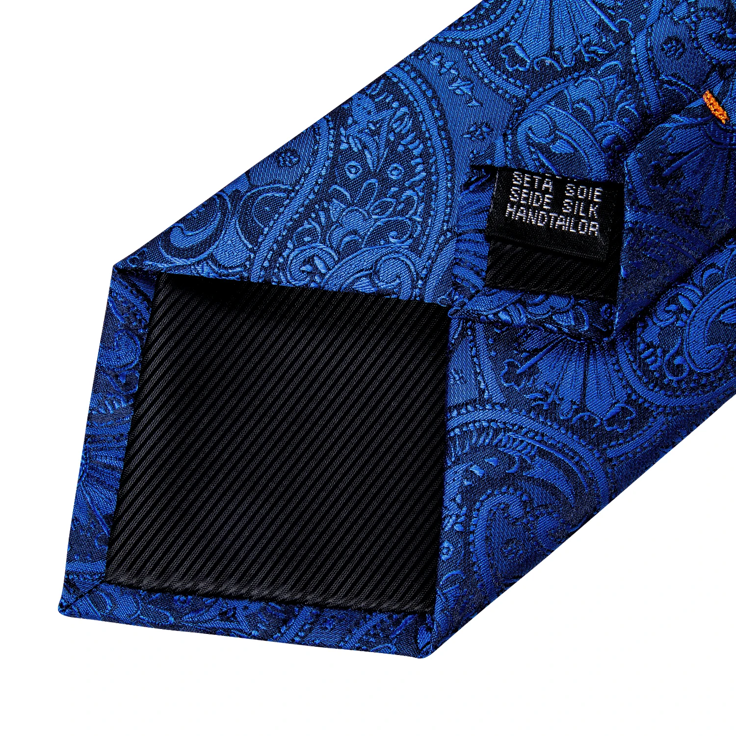 Handgefertigte Paisley-Blumen-Krawatte in Königsblau für Herren, klassische 8 cm breite gewebte Jacquard-Krawatte mit Einstecktuch, Manschettenknöpfen und Brosche – Detail 19