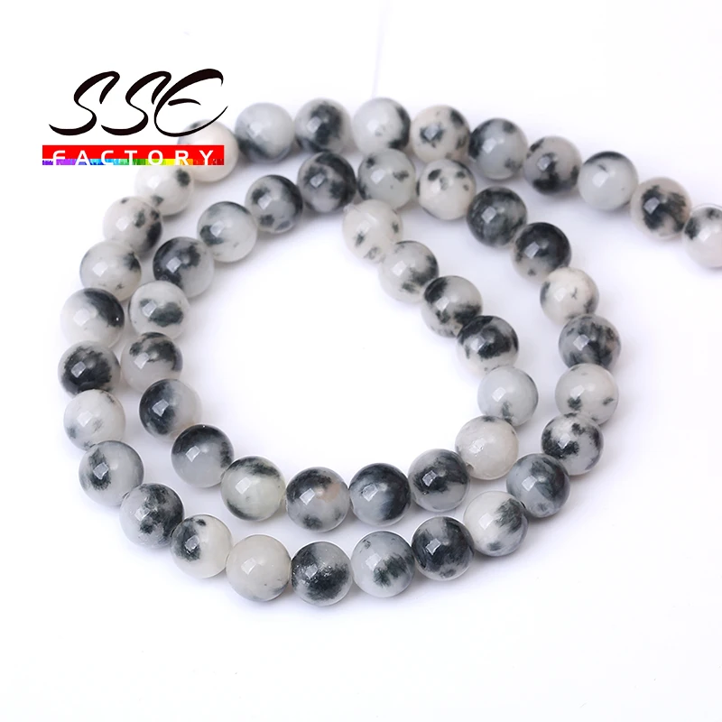 Natural Stone Beads Round Black White Persian Jades Loose Spacer Beads For Jewelry Making DIY Bracelet Accessories 15'' 6/8/10mm