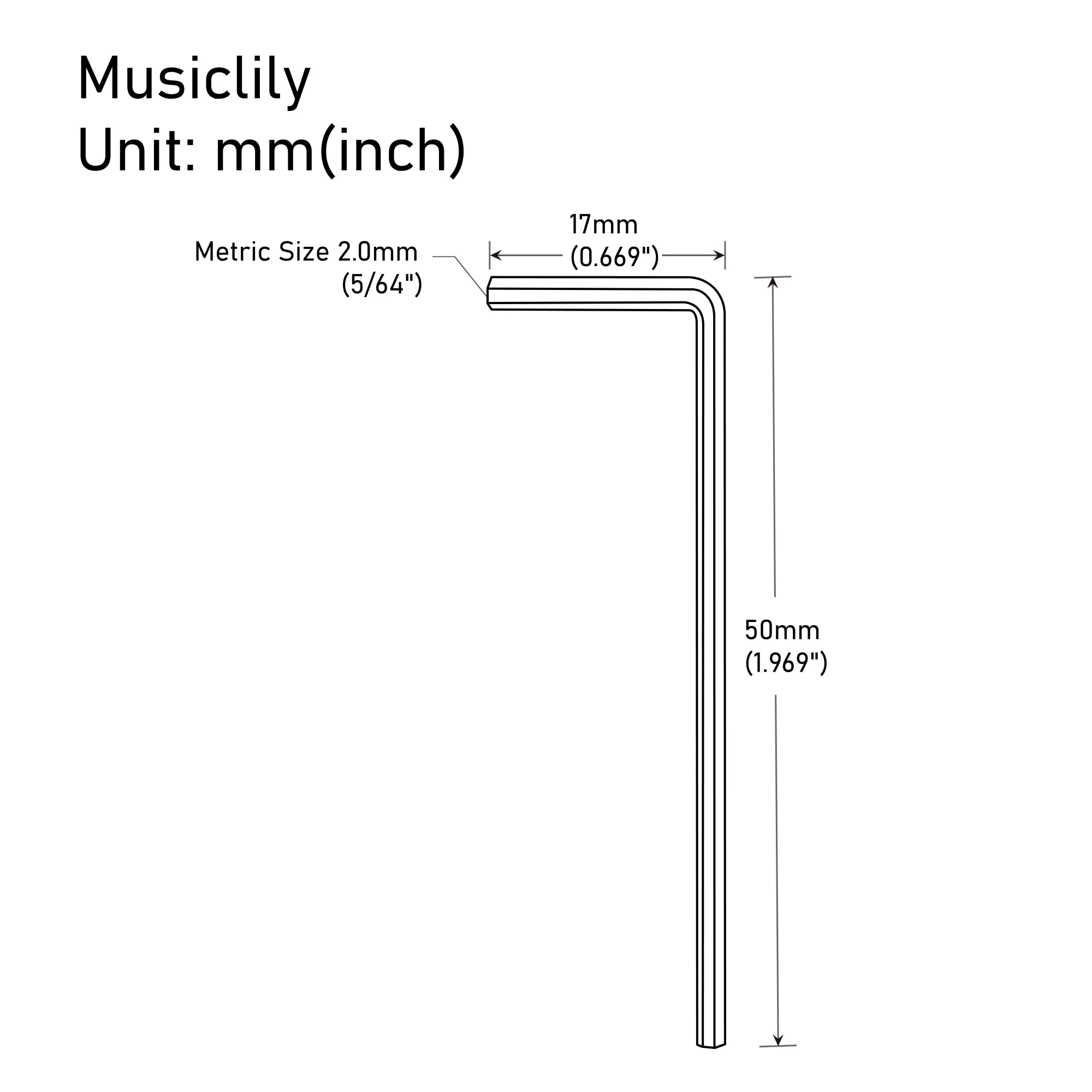 Musiclily Basic Metric 2mm Steel Guitar Bass Allen Key Hex Wrench for Guitar Knob with Set Screw, Nickel (Set of 2)