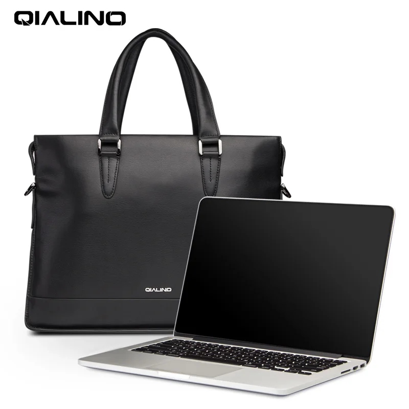 QIALINO Genuine Leather Laptop Bag for Macbook 13-inch Portable Business Shoulder Bag for Notebook 12/13/14 inch Soft Handle