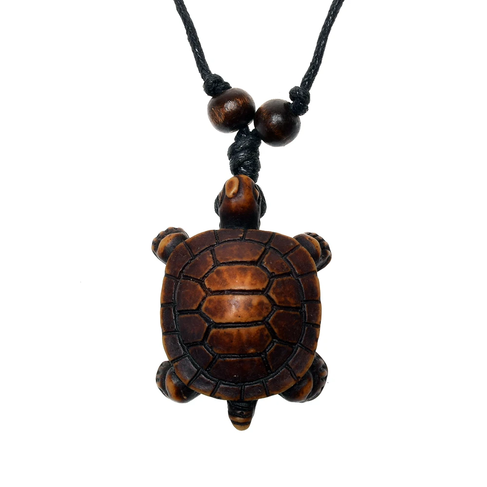 Ethnic Tribal Faux Yak Bone Sea Turtle Pendants Necklace Resin Adjustable Lucky Black String Men Necklace Makrame Longevity