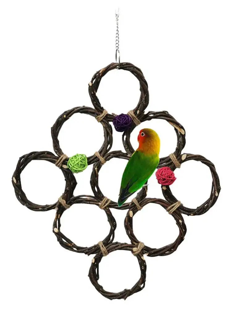 Pássaro brinquedo de parede de forragem papagaio em pé escalada rede tecido malha escada de madeira tecelagem net pássaro roer brinquedo cane bola ramo