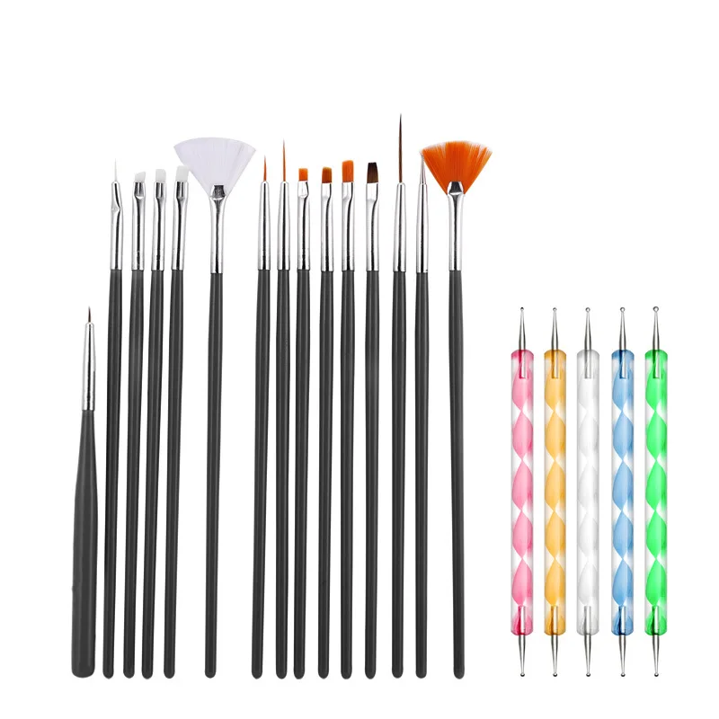 20 Pçs/set Padrão Pintura Da Arte Do Prego Acrílico UV Gel Extension Builder DIY Desenho Talão Strass Picking Kit Escova Dotting