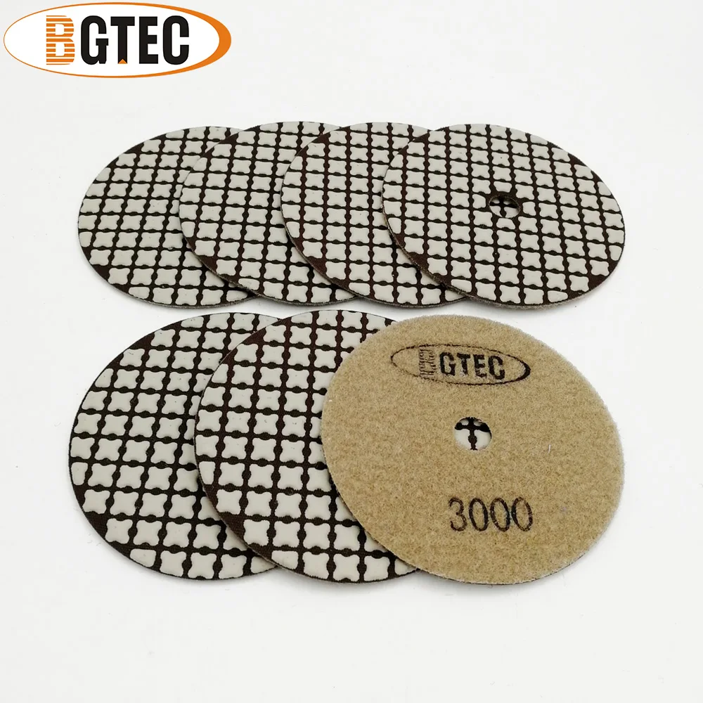 BGTEC 7pcs 4 "/100mm #3000 다이아몬드 드라이 폴리싱 패드 직경 4" 수지 본드 유연한 샌딩 디스크 화강암 대리석 세라믹