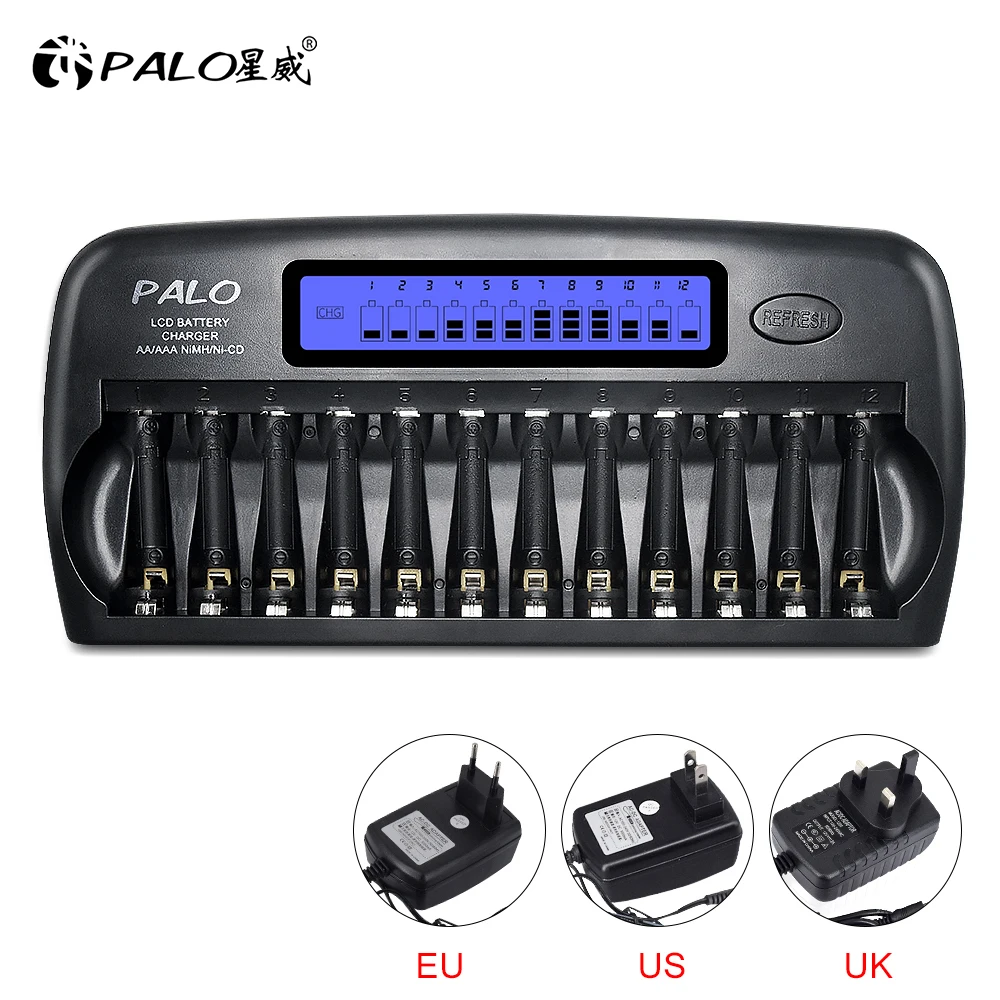 

12-Bay 1.2v AA AAA Fast Smart Charger LCD Display Built-In IC Protection Battery Charger for 1.2V AA AAA Ni-MH NiCd Battery