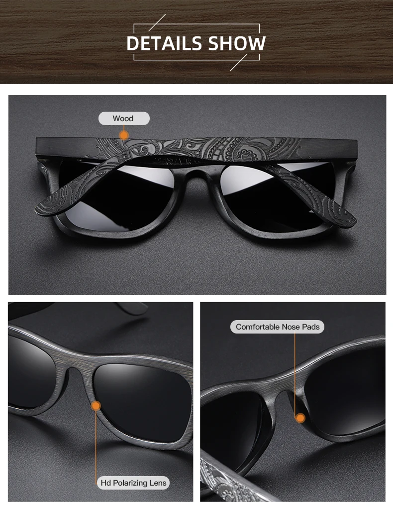GM Holz-Sonnenbrille für Herren und Damen Luxus-Marken-Designer Polarisierte Sonnenbrillen Vintage-Sonnenbrille Damen-Brillen mit Papierbox – Detail 8