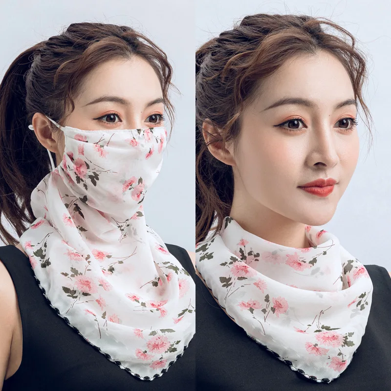 2020 New Style Cycling Face Mask Summer Silk Scarf Sun Protection Printed Mouth Cover Breathable Hiking Riding Neck Mask